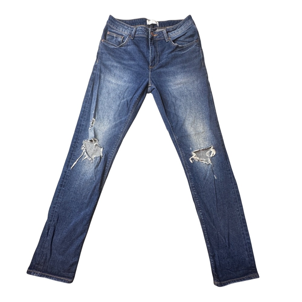 ASOS DESIGN Jeans Mens 32x30 (30x30) Blue Ripped‎ Knee Distressed Slim Fit Denim